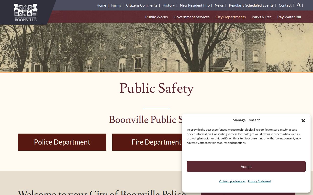 Cooper County Boonville Police Department arrest-record request page