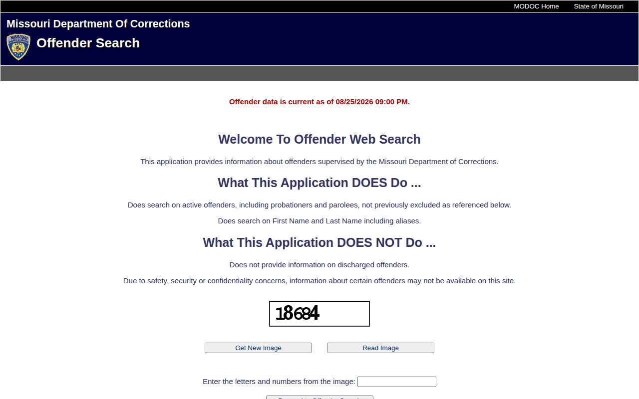 Cooper County state offender record search through Missouri Department of Corrections