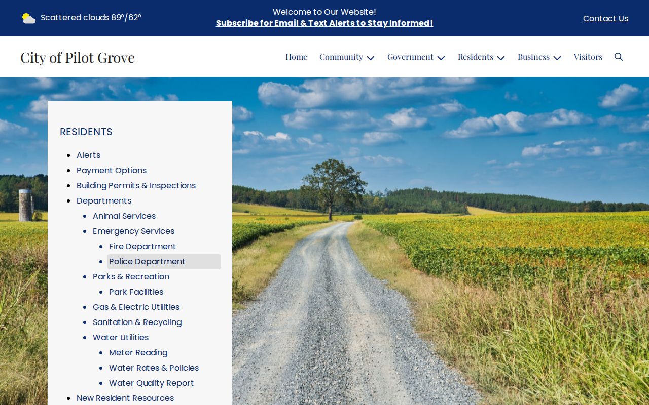 Cooper County Pilot Grove Police Department arrest-record contact page